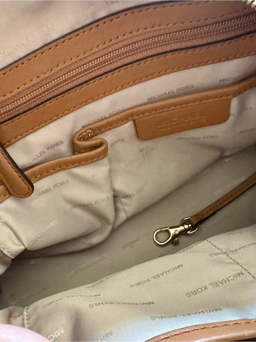 Michael Kors Brown MK Logo Duffel with Tan Handles and Gold Hardware - Picture 7 of 11